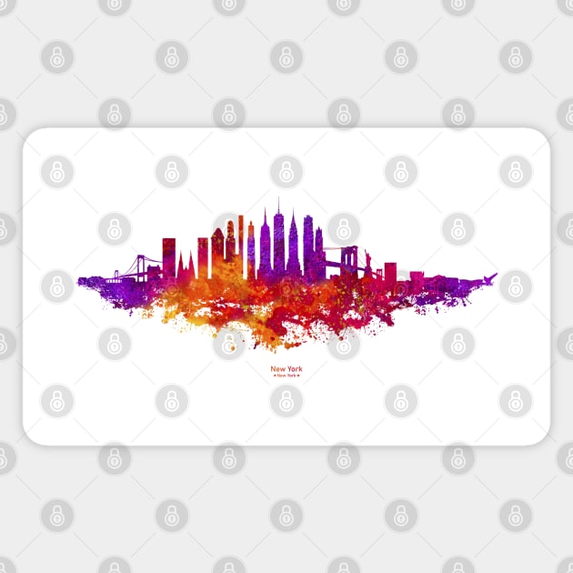 New York City Skyline Colorful Watercolor in red orange and purple Sticker by SPJE Illustration Photography